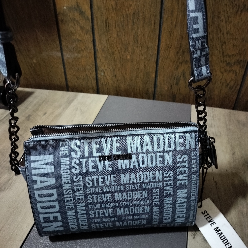 NWT Steve Madden Black and Gray Women's Crossbody Bag